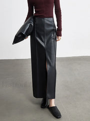 Leather Slit Graceful Maxi Skirt Skirts