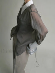 Leisure See Through Trendy Shirt With Cami Top Shirts