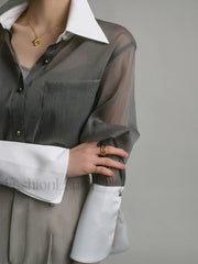 Leisure See Through Trendy Shirt With Cami Top Shirts