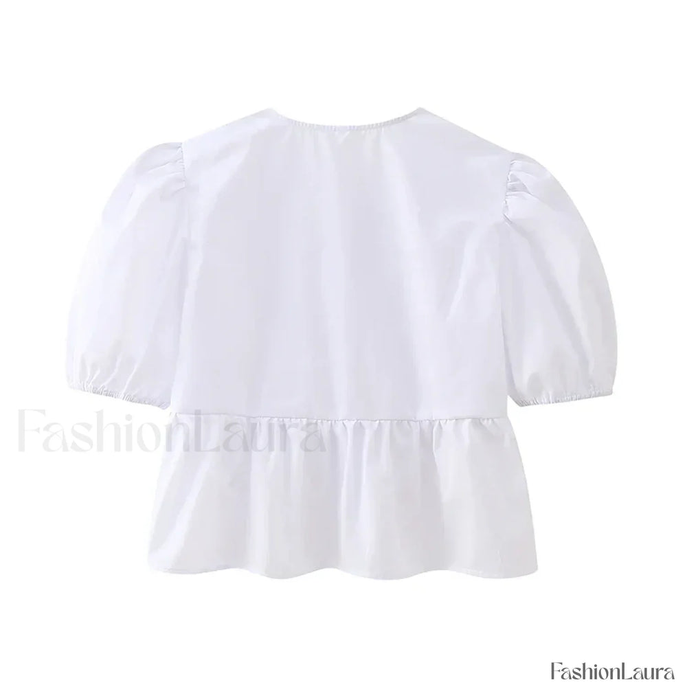 Leopard Sweet Bubble Casual Shirt Blouse WHITE / XS