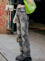 Letter Patch Faded Boyfriend Jeans Boyfriend Jeans