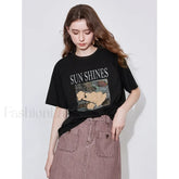 Letter Pattern Lyocell Slim Fit T Shirt Black / S