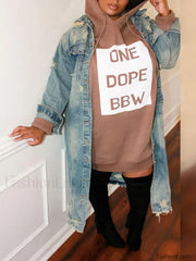 Letter Print Hoodie Dress Khaki / XL Sweatshirts & Hoodies L