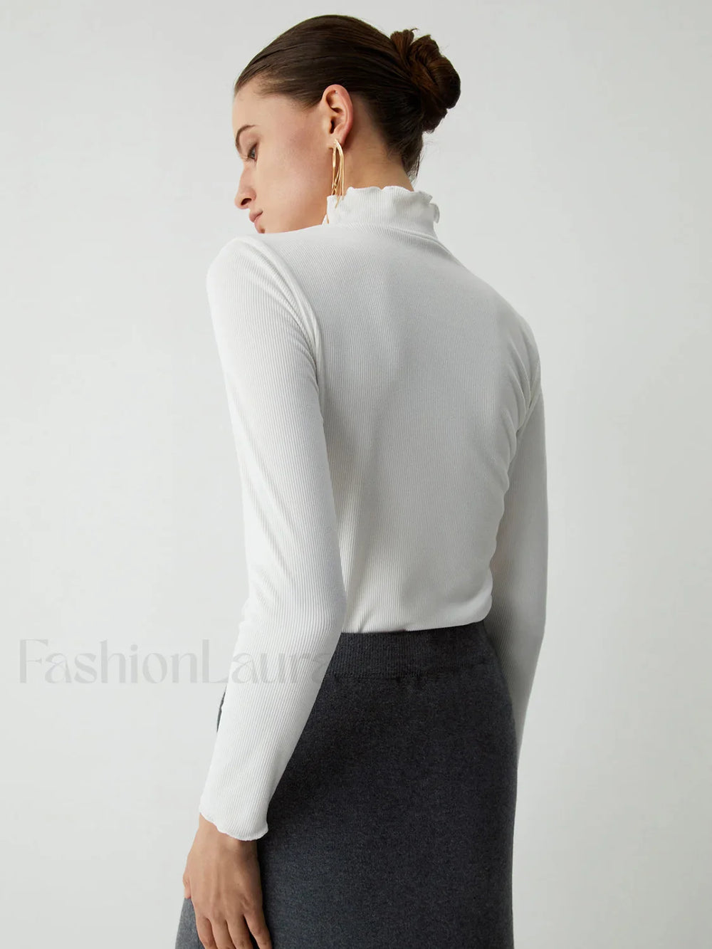 Lettuce Trim Mock Trendy Neck Long Sleeve Shirt T Shirts