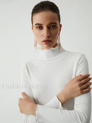 Lettuce Trim Mock Trendy Neck Long Sleeve Shirt T Shirts