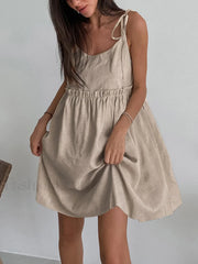 Levanzo Tied Graceful Shoulder Short Dress Light Brown / XS Dresses