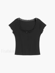 Like That Lace Trim Modern Cap Sleeve Crop Top T Shirts