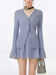 Lilac Raw Hem Trendy Long Sleeve Knit Top Sweaters L