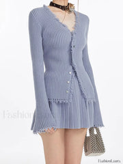 Lilac Raw Hem Trendy Long Sleeve Knit Top Sweaters L