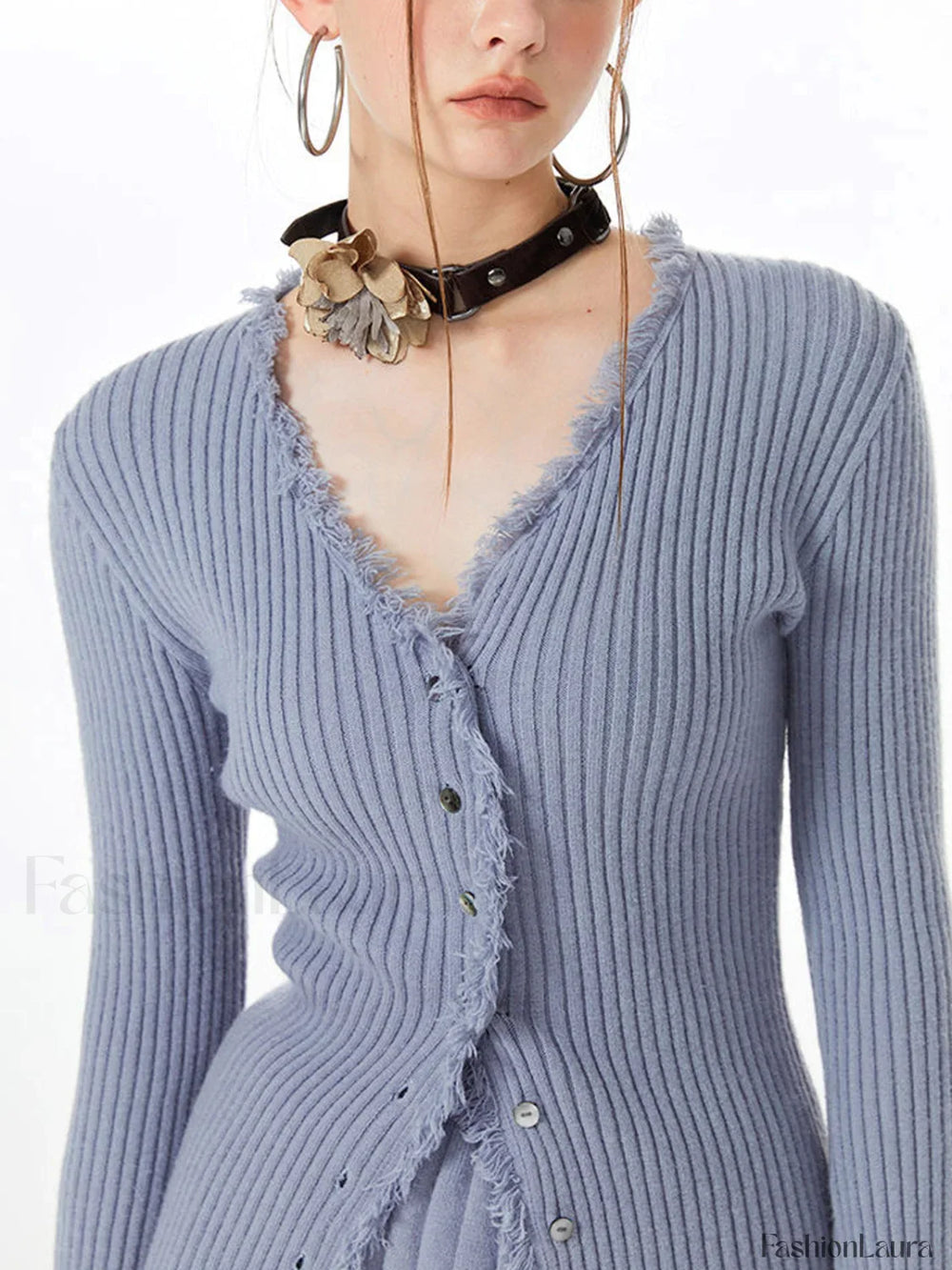 Lilac Raw Hem Trendy Long Sleeve Knit Top Sweaters L