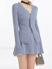 Lilac Raw Hem Trendy Long Sleeve Knit Top Sweaters L