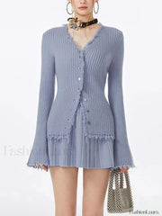 Lilac Raw Hem Trendy Long Sleeve Knit Top Sweaters L