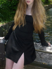 Long Sleeve Split Trendy Tie Short Dress Dresses