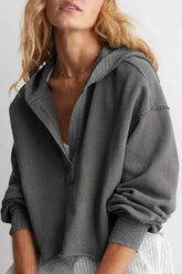 Loose Fit V Neck Hooded Hoodie Grey / S