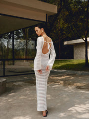 Love Galore Backless Trendy Knit Long Dress Sweaters L