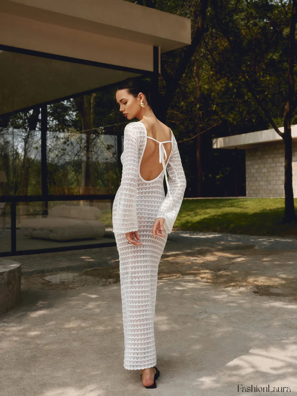 Love Galore Backless Trendy Knit Long Dress Sweaters L