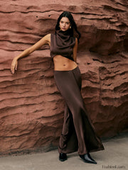 Maillard Asymmetric Graceful Waist Maxi Skirt Skirts