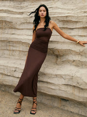 Maillard Patchwork Graceful Cami Long Dress Dark Brown / XS Dresses