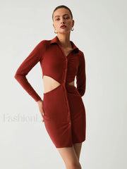 Make It Shine Trendy Cutout Knit Short Dress Burgundy / XS Knit Dresses
