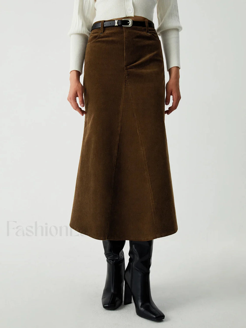 Maple Corduroy Graceful Midi Skirt Dark Brown / XS Skirts