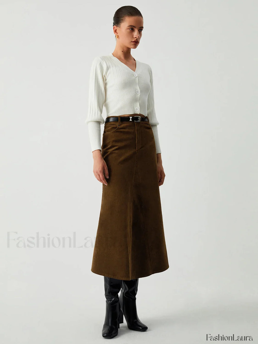 Maple Corduroy Graceful Midi Skirt Skirts