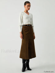 Maple Corduroy Graceful Midi Skirt Skirts