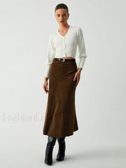 Maple Corduroy Graceful Midi Skirt Skirts