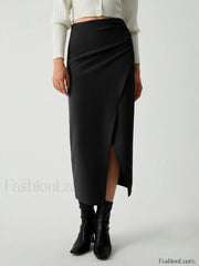 Maple Wrap Graceful Slit Midi Skirt Black / XS Skirts