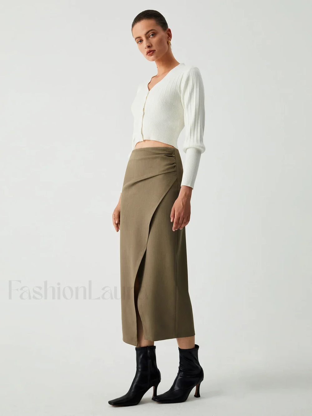Maple Wrap Graceful Slit Midi Skirt Skirts