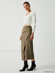 Maple Wrap Graceful Slit Midi Skirt Skirts