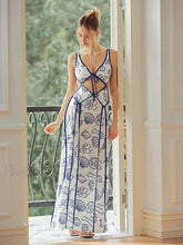 Marine Organism Pattern Trendy Backless Long Dress Bluewhite / XS Dresses