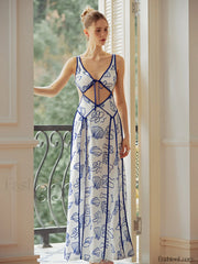 Marine Organism Pattern Trendy Backless Long Dress Dresses
