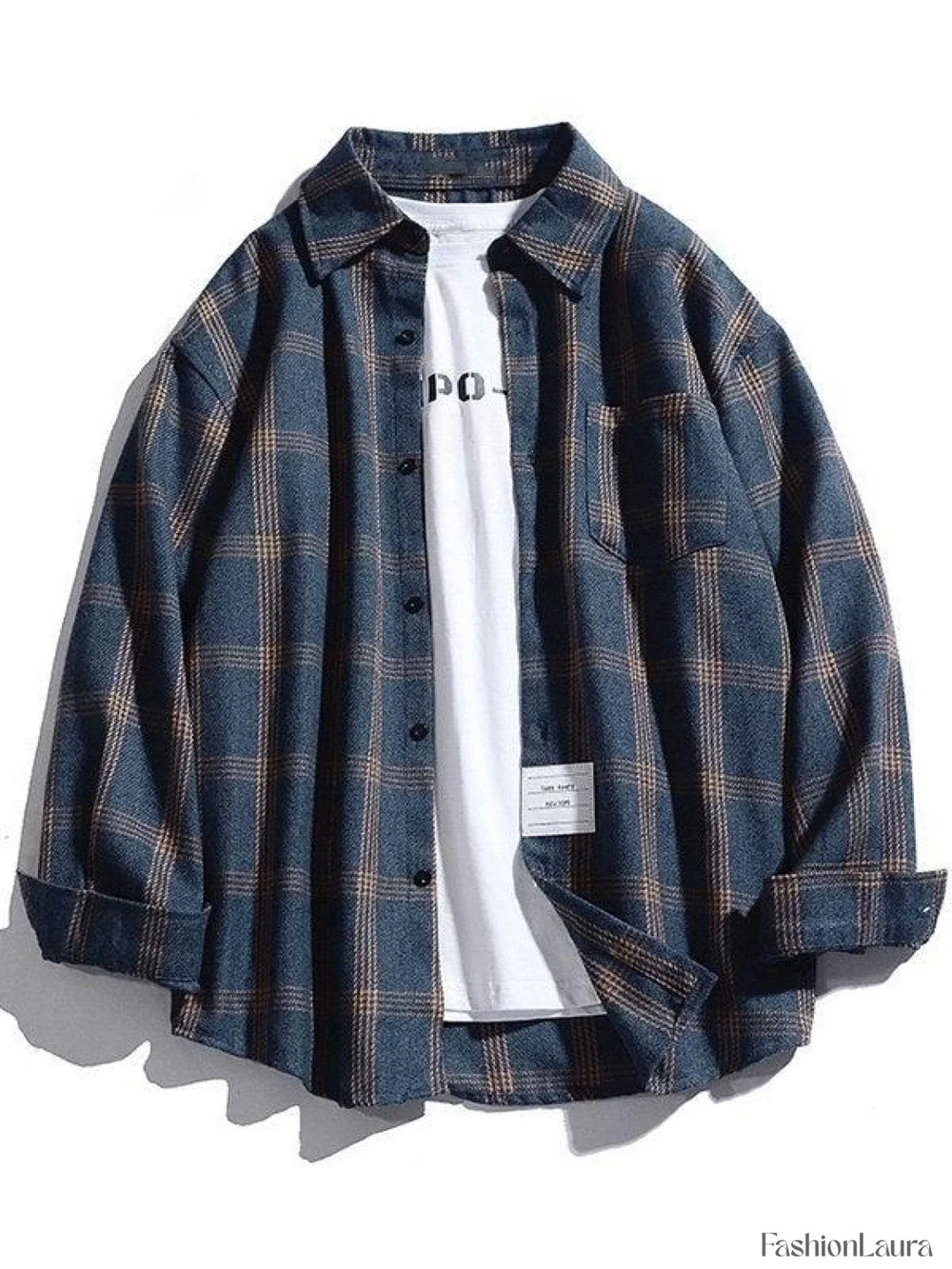 Men’s Checkered Long Sleeve Button Shirt Navy Blue / M Shirts