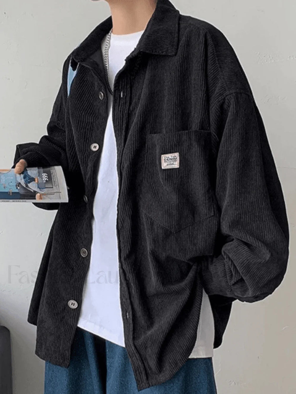 Men’s Corduroy Loose Button Down Shirt Tops&Tees