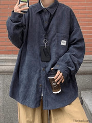 Men’s Corduroy Loose Button Down Shirt Tops&Tees