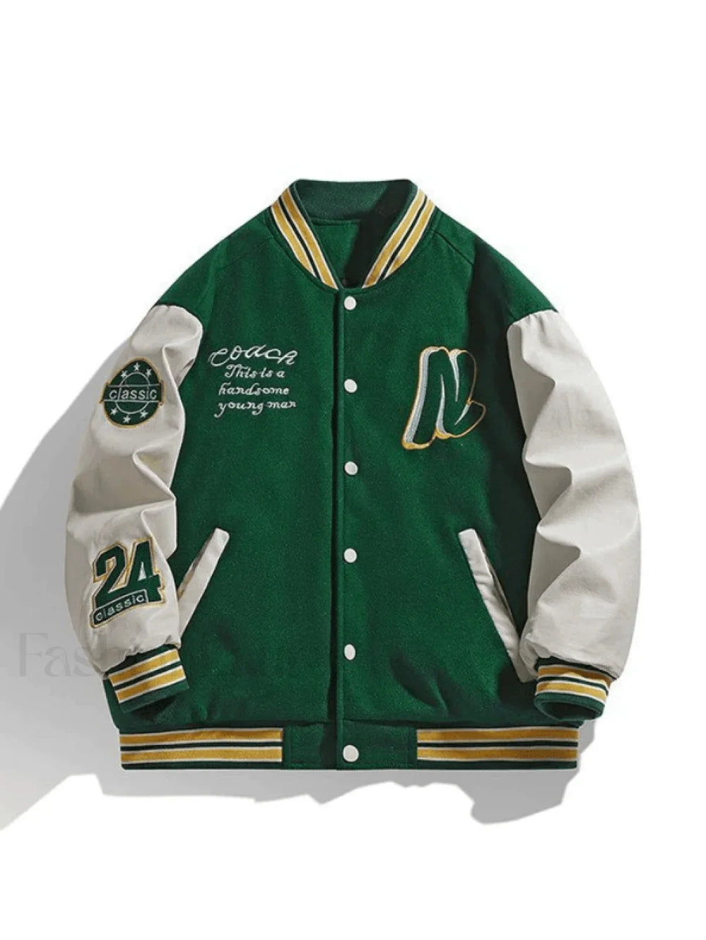 Men’s Embroidery Button Up Varsity Jacket Green / M Jackets