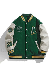 Men’s Embroidery Button Up Varsity Jacket Green / M Jackets