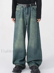 Men’s Faded Vintage Denim Loose Jeans Green / M loose jeans
