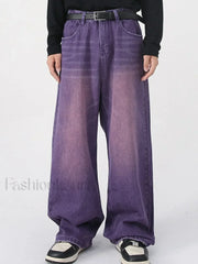 Men’s Faded Vintage Denim Loose Jeans Purple / M loose jeans