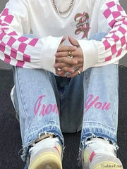 Men’s Letter Embroidered Light Wash Loose Jeans loose jeans