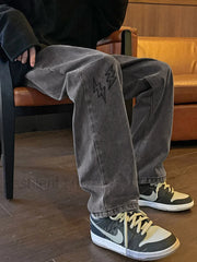 Men’s Lightning Embroidered Straight Jeans Dark Gray / M Straight leg jeans