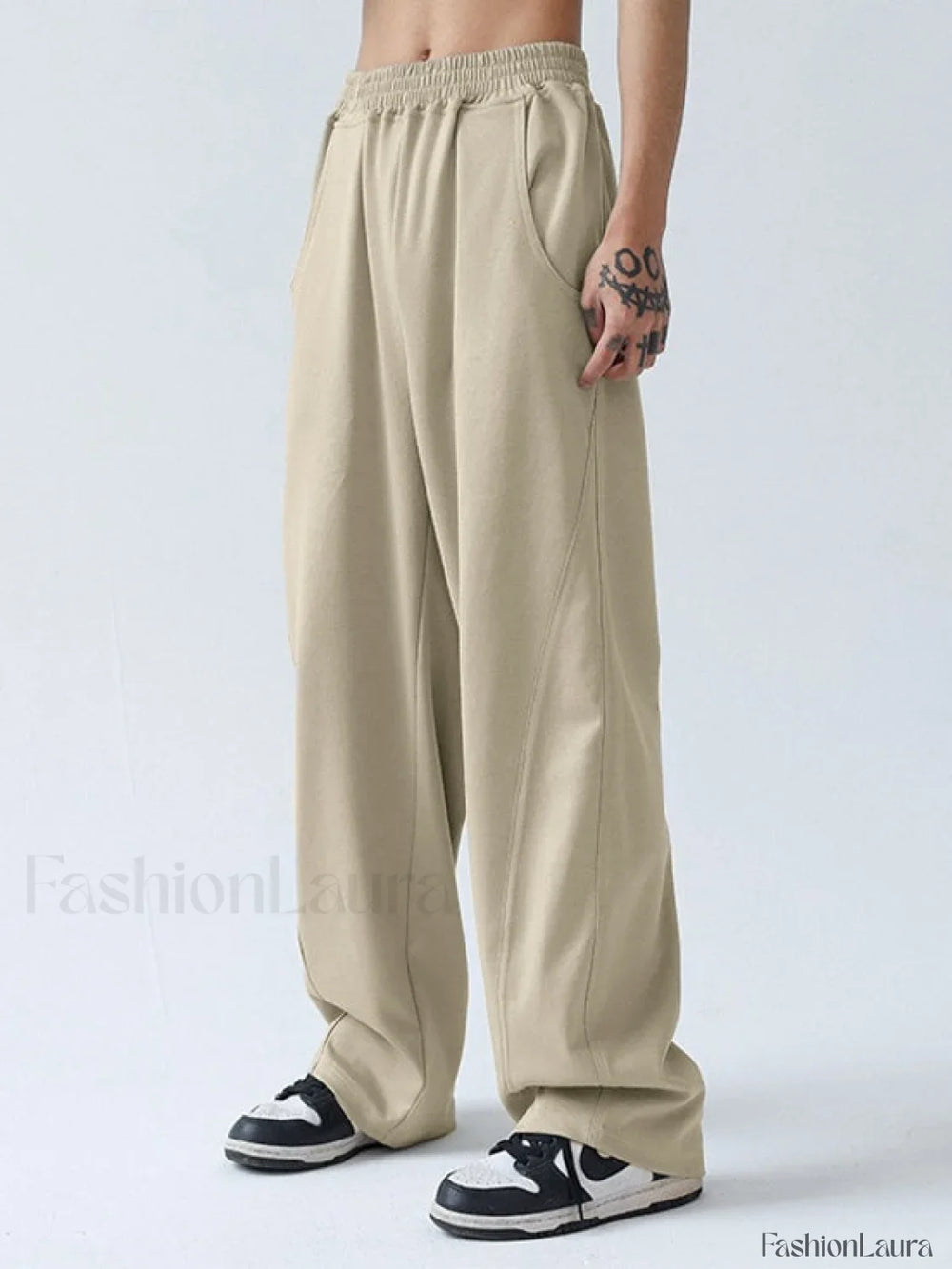 Men’s Paneled Loose Casual Pants Straight Leg Pants