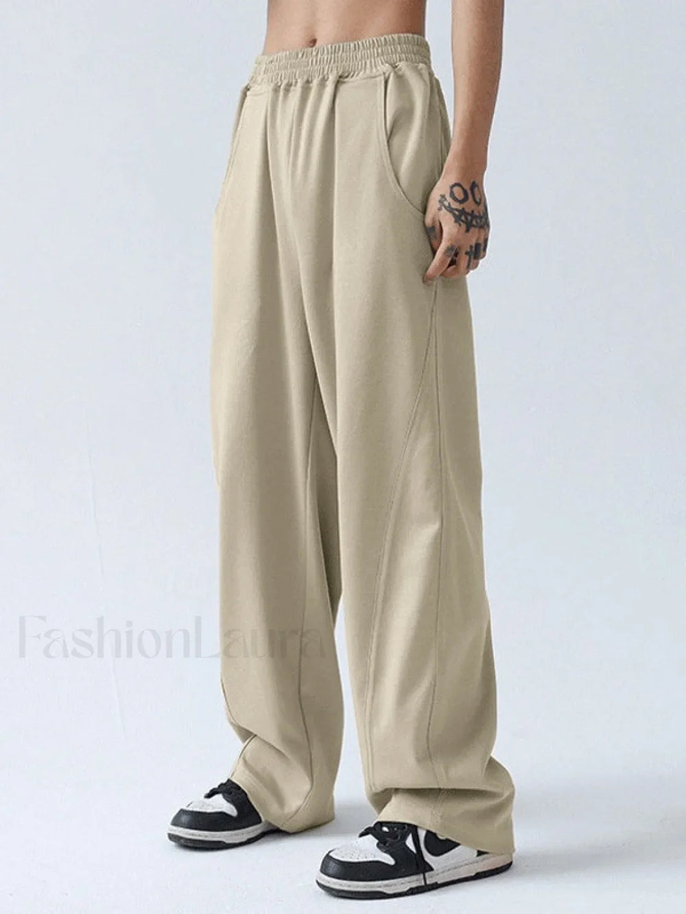 Men’s Paneled Loose Casual Pants Straight Leg Pants