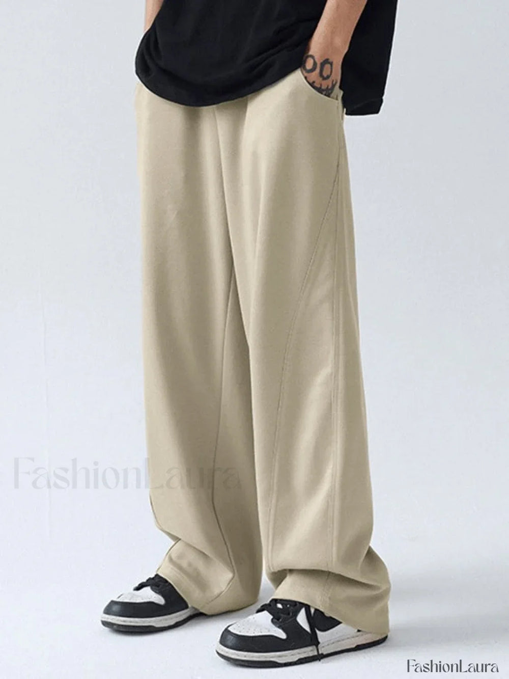 Men’s Paneled Loose Casual Pants Straight Leg Pants