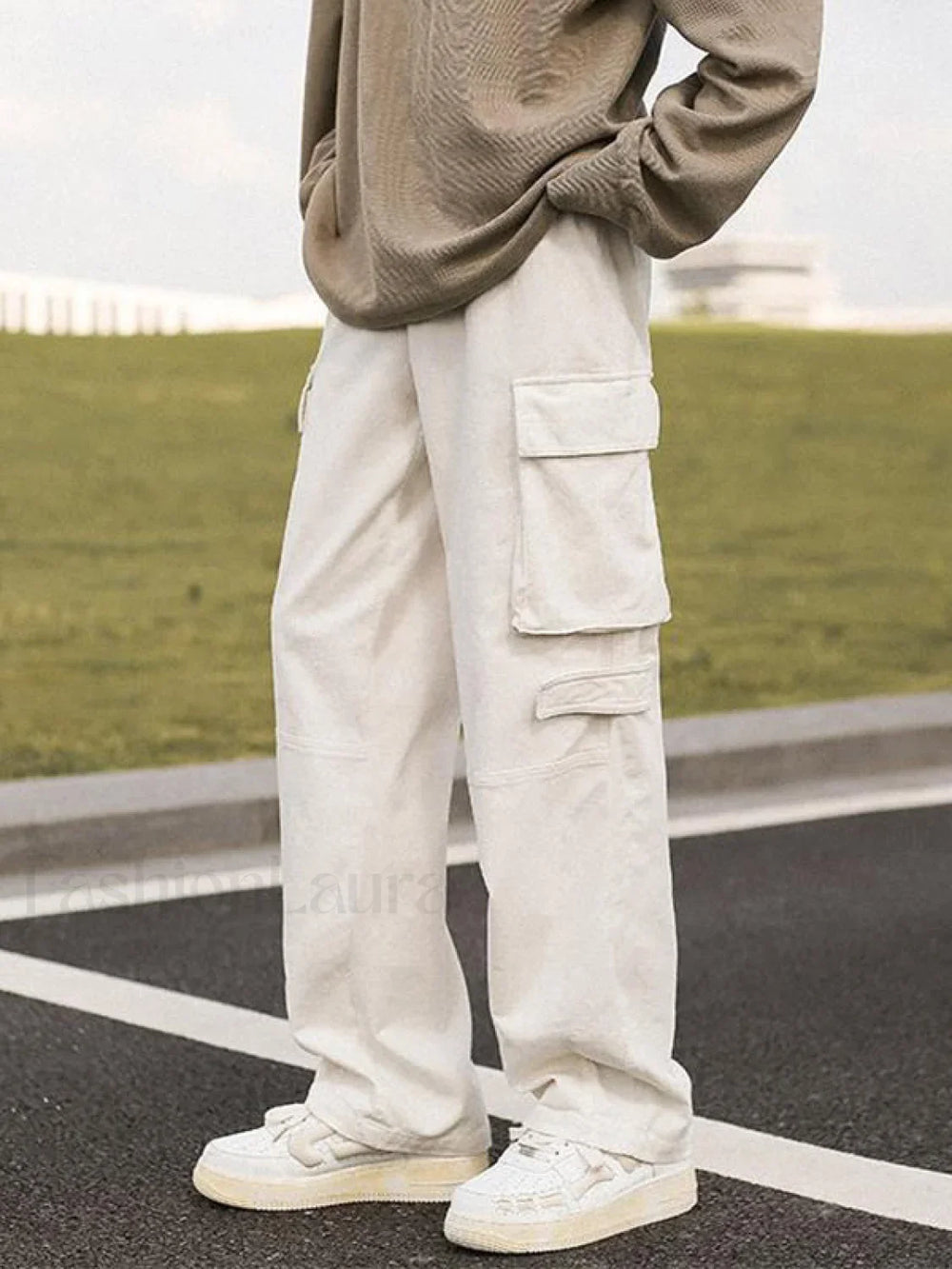 Men’s Patch Pocket Vintage Straight Cargo Pants White / 2XL Cargo Pants