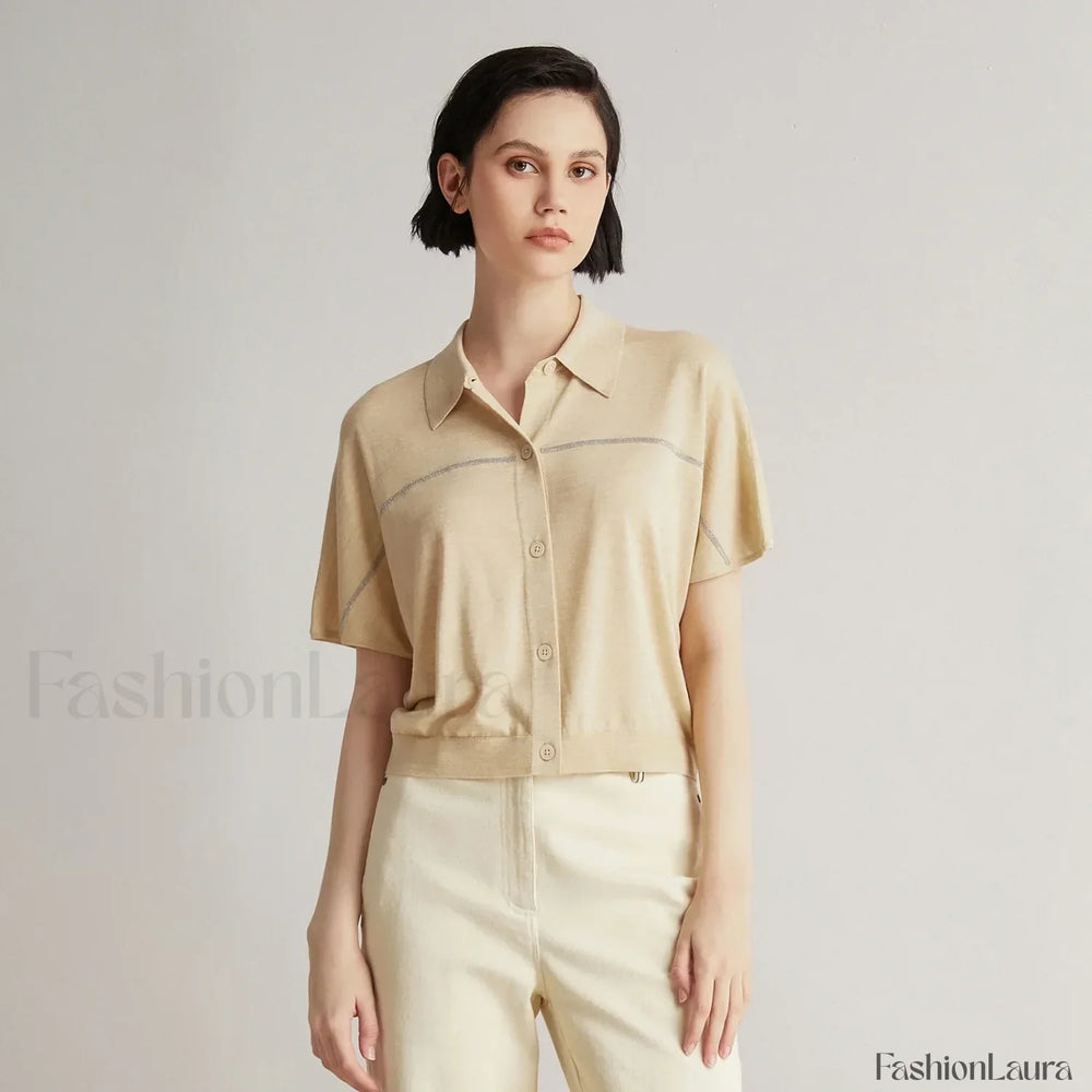 Merino Wool Silk High End T Shirt Apricot / S