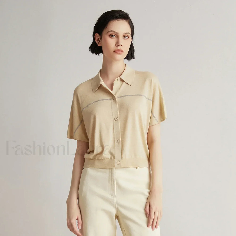 Merino Wool Silk High End T Shirt Apricot / S