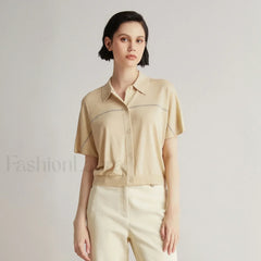 Merino Wool Silk High End T Shirt Apricot / S