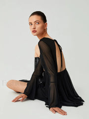 Mesh Flare Sleeve Trendy Open Back Short Dress Dresses