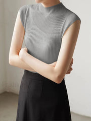 Mesh Patchwork Graceful Sleeveless Top Grey / XS Sweaters L